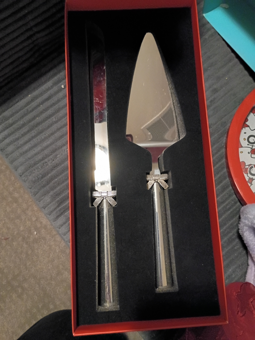 kate spade Silver Cake Knife and Server Set with Ribbon Bow Accents